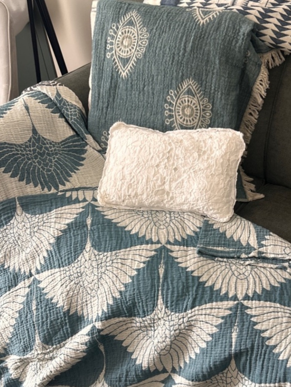 Luxury Woven King Bedspread in Teal 100% Cotton Quilted + Woven 2 Side NEW - Picture 14 of 16